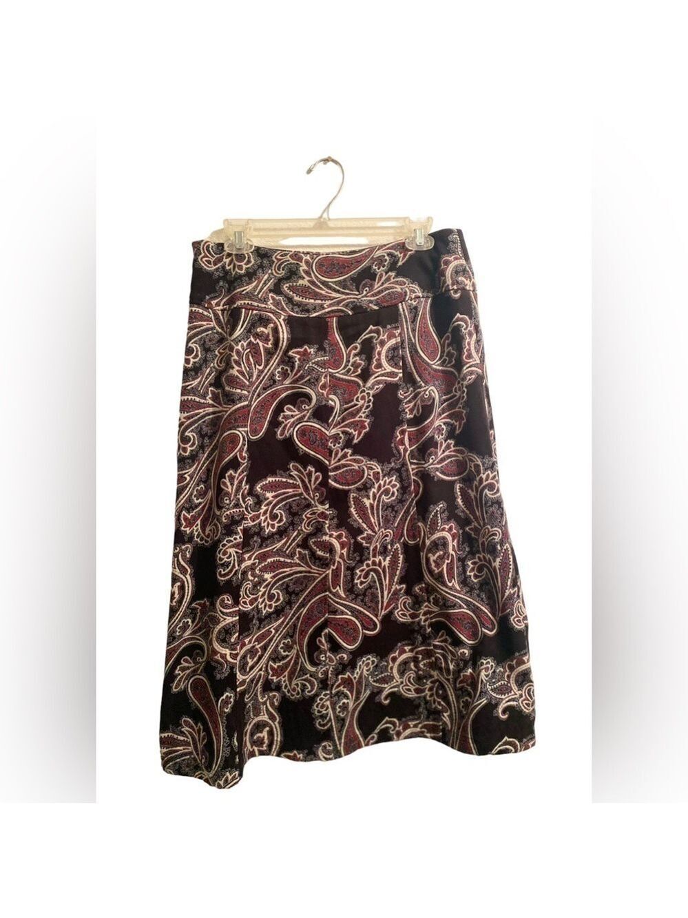 Christopher & Banks Paisley Midi Skirt Womens 10 Black & Red Hidden Zipper